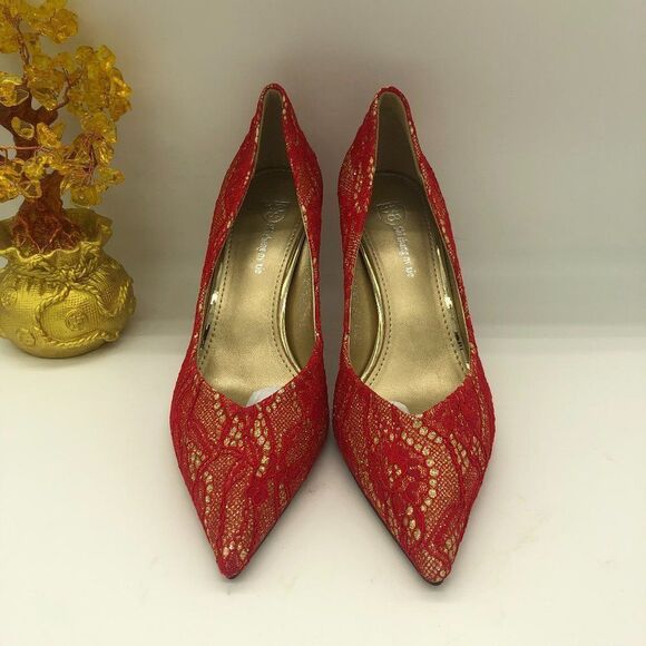 Red Women Low Kitten Heel Pumps Pointed Toe Dress Shoes - Picture 1 of 7
